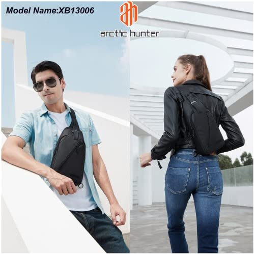 Arctic Hunter Slim Sling Bag For Men Crossbody Pack Chest Bag For Upto 8-Inch Ipad Small One Shoulder Side Pouch With Earphone Port Water-Resistant Mobile Passport Bag For Travel Daypack Office,Black