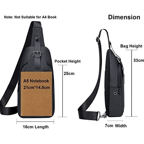 Arctic Hunter Slim Sling Bag For Men Crossbody Pack Chest Bag For Upto 8-Inch Ipad Small One Shoulder Side Pouch With Earphone Port Water-Resistant Mobile Passport Bag For Travel Daypack Office,Black