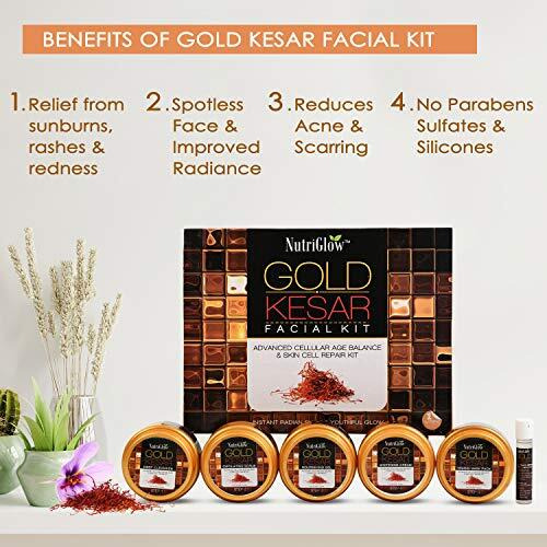 Nutriglow Gold Kesar Facial Kit (250Gm + 10Ml) With Bleach Cream (43Gm) & Face Wash (65Ml), All Skin Types (Pack Of 3)