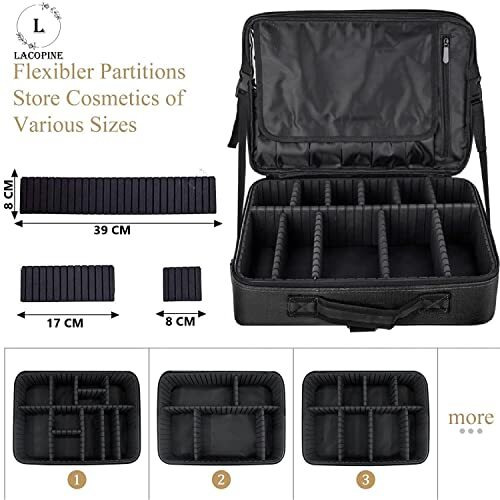 Lacopine Portable 29 Cms Cosmetic Organizer With Shoulder Straps Multi Functional Cosmetic Bag Makeup Handbag For Travel & Home Gift (Black)