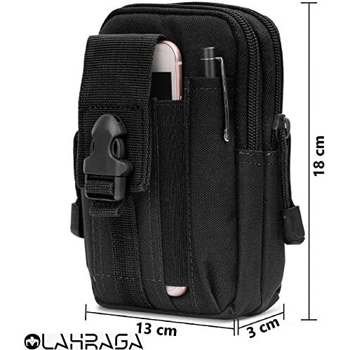 Olahraga Multipurpose Tactical Nylon Waist Bags, Universal Outdoor Molle Edc Belt Waist Pouch With Phone Pocket For Camping Hiking Cycling Hunting Climbing Travel (Black)