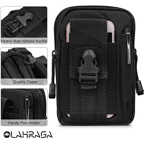 Olahraga Multipurpose Tactical Nylon Waist Bags, Universal Outdoor Molle Edc Belt Waist Pouch With Phone Pocket For Camping Hiking Cycling Hunting Climbing Travel (Black)