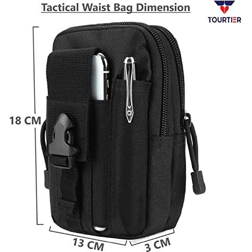 Tourtier Tactical Molle Pouch, Compact Utility Belt Pouch, Military Army Edc Waist Bag With Cell Phone Holster For Sports, Hiking, Camping, Traveling (Black)