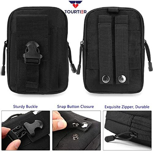 Tourtier Tactical Molle Pouch, Compact Utility Belt Pouch, Military Army Edc Waist Bag With Cell Phone Holster For Sports, Hiking, Camping, Traveling (Black)