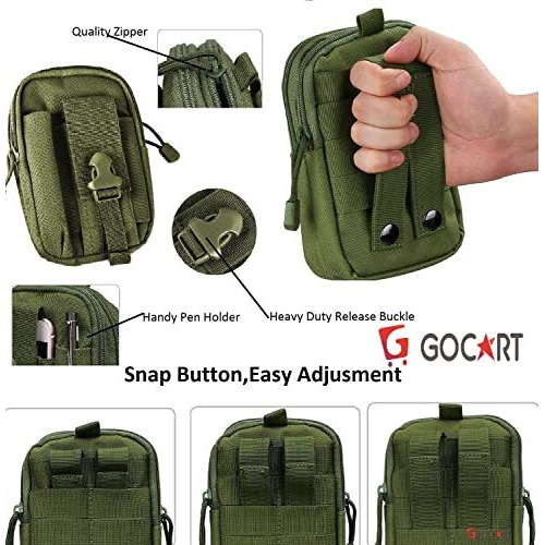 Gocart With G Logo Men's Nylon Outdoor Tactical Waist Bag Edc Molle Belt Waist Pouch Security Purse Phone Carrying Case (Green)