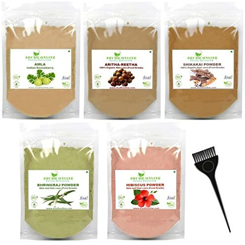 Shudh Online Amla, Reetha, Bhringraj, Shikakai & Hibiscus Powder Combo For Hair Growth (100 Grams Each)