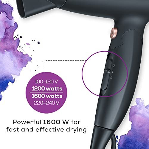 Beurer Hc25 Travel Hair Dryer 3 Years Warranty 1600 Watts, Black