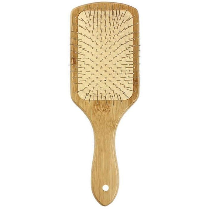 Luvina Bamboo Hair Brush With Steel Bristles, Bamboo Wooden Hair Brush For Women & Men Natural Bamboo Wood Comb For Massaging Scalp, Paddle Hair Brush For Women (Bamboo Square Steel Bristles)