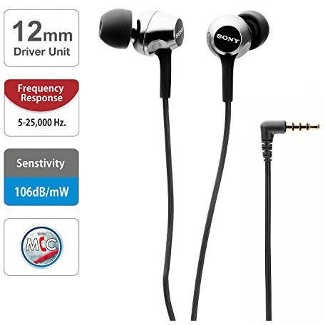 Sony Mdr-Ex255Ap Wired In-Ear Headphones With Tangle Free Cable, 3.5Mm Jack, Headset With Mic For Phone Calls And 1 Year Warranty - (Black)