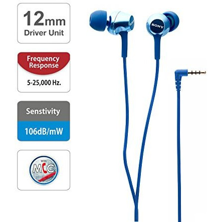 Sony Mdr-Ex255Ap In-Ear Wired Earphones With Mic For Calls, Sound, Comfortable Fit, 12Mm Driver- Blue