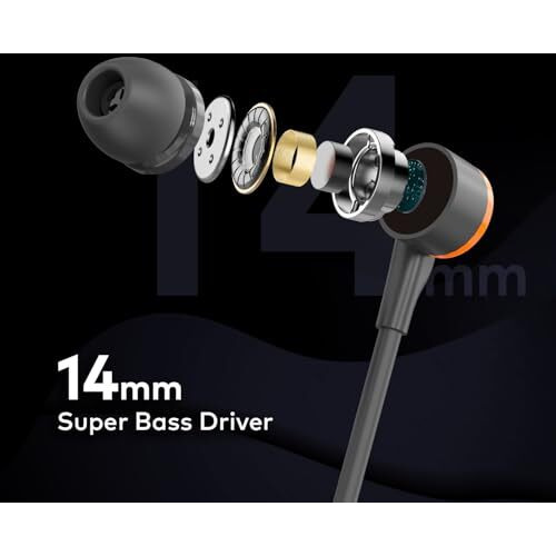 Itel L20 Pro In Ear Wired Headphones | 14Mm Super Bass Driver | Built-In Music & Call Control | In-Line Microphone | 1.2M Cable Length | Black