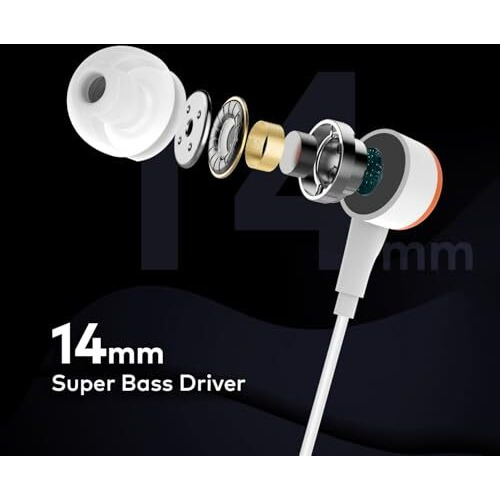 Itel L20 Pro In Ear Wired Headphones | 14Mm Super Bass Driver | Built-In Music & Call Control | In-Line Microphone | 1.2M Cable Length | White