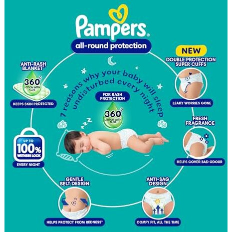 Pampers All Round Protection Pants Style Baby Diapers, Extra Large Size (Xl) 56 Count, 12-17Kg, Anti-Rash Blanket, 360 Degree Lotion With Aloe Vera