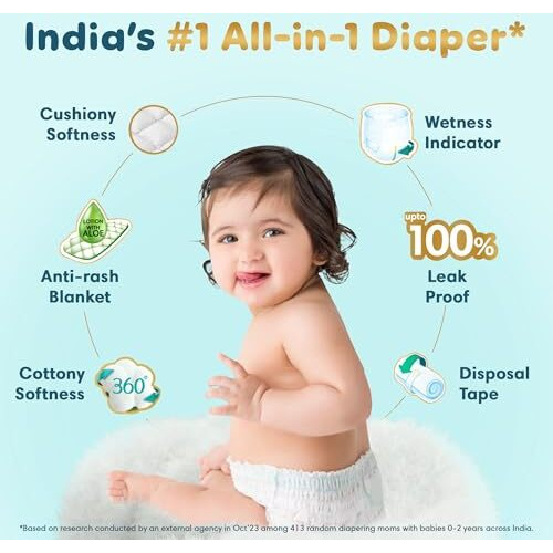 Pampers Premium Care Pant Style Baby Diapers | Medium (M Size) | 54 Count | Voted India's Softest | All-In-1 With 360 Cottony Softness Diapers | 7-12Kg