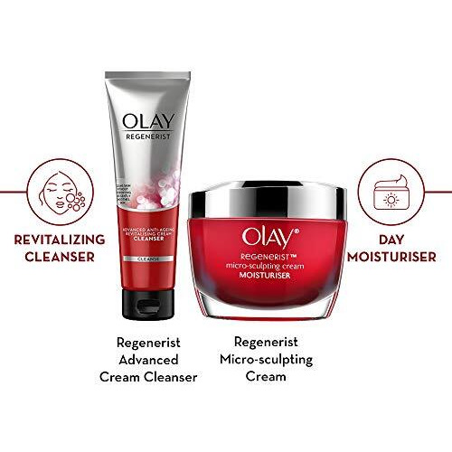 Olay Regenerist Giftpack - Day Cream 50G + Cleanser 100G | Hydrated, Plump, Bouncy Skin | With Hyaluronic Acid, Niacinamide And Peptides | Normal, Oily, Dry, Combination Skin | Pack Of 2