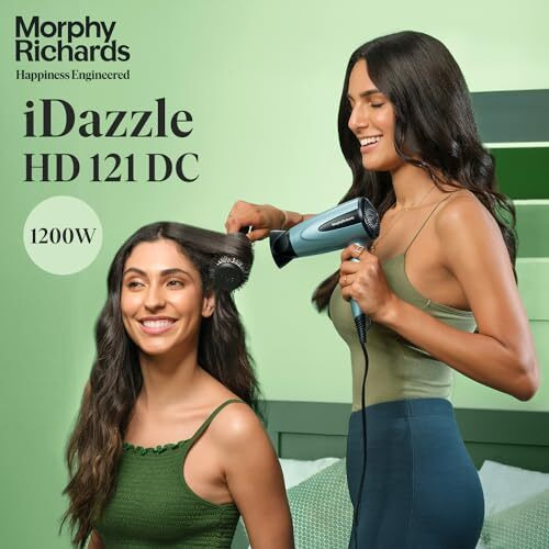Morphy Richards Idazzle Hd121Dc 1200W Hair Dryer|2-Speed 2-Heat Setting|Hair Dryer With Detachable Concentrator| Foldable Handle Dryer|2 Yr Warranty|1200 Watt|Aqua Blue & Black|Gift For Him And Her