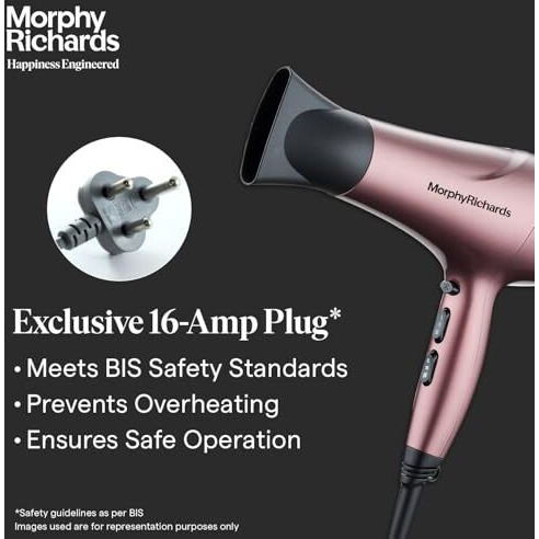 Morphy Richards Stylist Care Hd222Dc Professional Hair Dryer With Diffuser,Removable Concentrator,3Speed 2Heat Setting,Cool Air Mode,2Yr Warranty,Wine Red And Silver Chrome,2200 Watts|Gift For Him Her