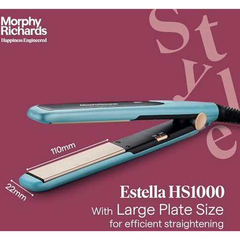 Morphy Richards Hs1000 Hair Straightener For Women| Large Ceramic Heating Plate| Temperature Upto 210C|Quick Heating In 60-Sec|Easy Plate Lock|2Yr Warranty|Aqua Blue & Black|Gift For Her