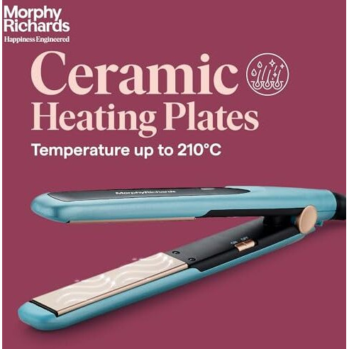 Morphy Richards Hs1000 Hair Straightener For Women| Large Ceramic Heating Plate| Temperature Upto 210C|Quick Heating In 60-Sec|Easy Plate Lock|2Yr Warranty|Aqua Blue & Black|Gift For Her