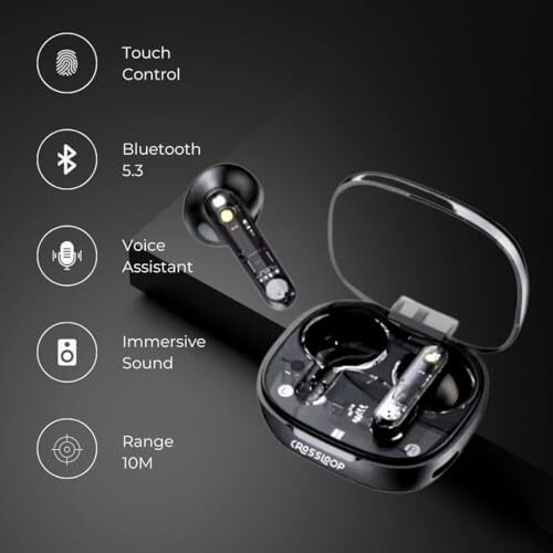 Crossloop F4 Gen True Wireless Earbuds With Mic, Touch Control, Bluetooth 5.3, Voice Assistant, Auto Pairing, Long Standby Time, Type C Charging.