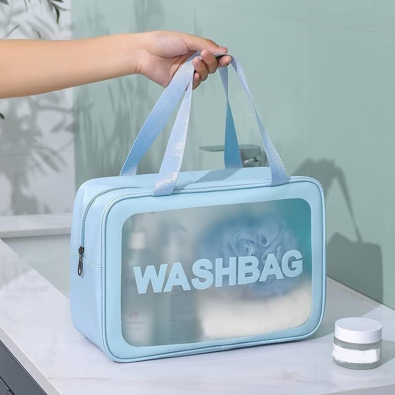 Stay Lippy Wash Bag Pouch For Travel Kit Toiletry Bag Cosmetic Bag Make Up Box For Brushes,Accessories With Handle,Large Capacity Translucent Waterproof Travel Storage Organizerset Of 3(Sky Blue)