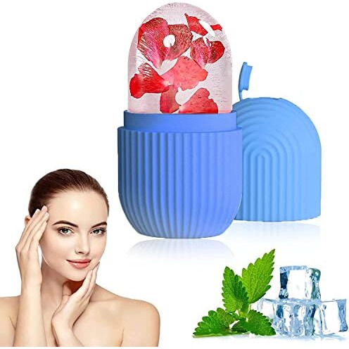 Weptix 3D Manual Roller Face Body Massager With And Anti Aging 100% Natural Jade Stone Roller Msagger With Gua Sha Tools For Face And Body Massager- (New Blue+Stone)