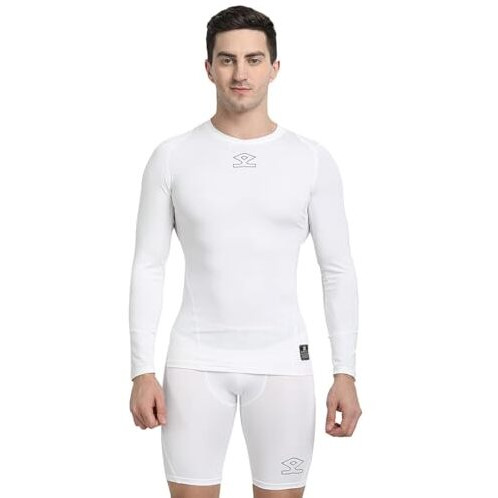 Shrey Intense Compression L/S Top Compression Top Full Sleeve Tights T-Shirt For Sports (2Xl, White)