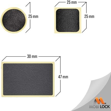 Mobi Lock Self-Adhesive Bicycle Tire Repair Kit (40 Pieces)  Glueless Bike Tube Patches In Round, Square, And Rectangle Shape - Includes 2 Tire Levers, 1 Metal Rasp