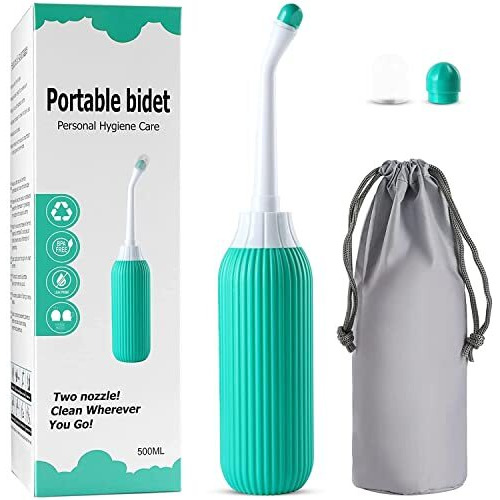 Arlicorping 500Ml Plastic Retractable Handheld Bidet Portable Of Antislip, Angled Nozzle Spray Easy To Use Portable Bidet With Travel Bag (Green)