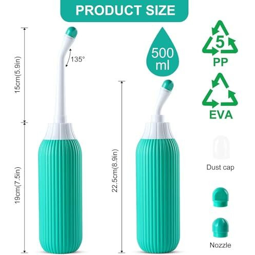 Arlicorping 500Ml Plastic Retractable Handheld Bidet Portable Of Antislip, Angled Nozzle Spray Easy To Use Portable Bidet With Travel Bag (Green)