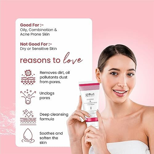 Globus Naturals Pimple Clear Glycolic & 1% Salicylic Acid Face Wash, For Acne & Oil Control, Enriched With Aloe Vera & Vitamin E (100Ml) (Pack Of 2)