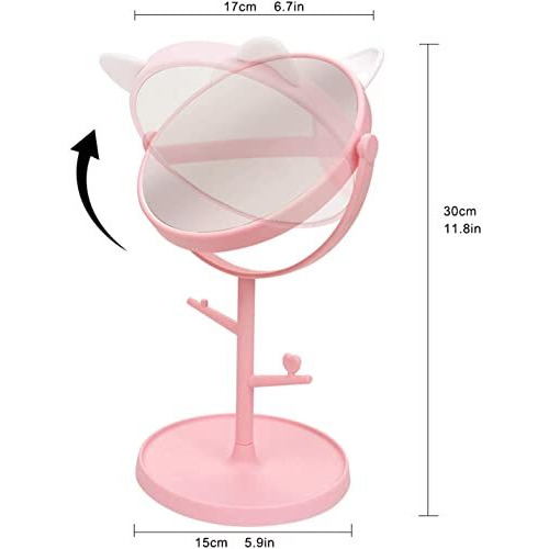 Leeonz Pink 360 Swivel Makeup Mirror, Bathroom Mirror, Shaving Mirror, Round, Tabletop Mounting, Framed (1Pcs) - Glass, 30 X 15 Cm