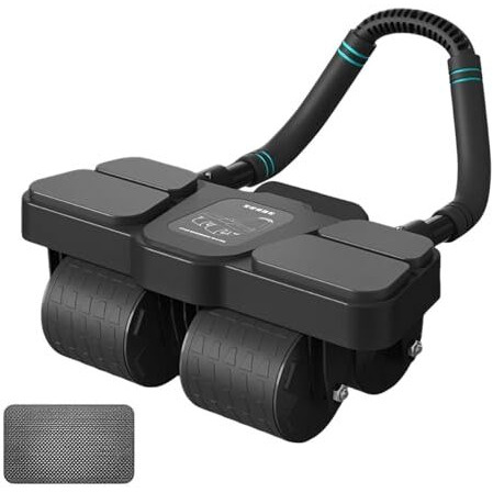 Upgraded Automatic Rebound Four Wheel Elbow Support Roller With Digital Timer & Mobile Holder Intelligent Abdominal Curling Muscle Training Exercise Fitness Equipment For Home, Gym Workout (Acrylonitrile Butadiene Styrene, Polyvinyl Chloride)