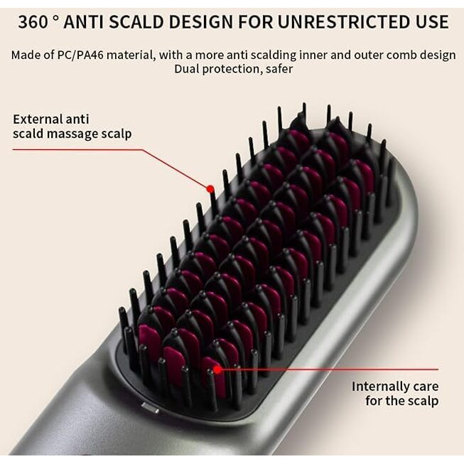 Lufjika Cordless Hair Straightener Brush - Hair Straightening Machine Hair Styling Tools & Comb Straightener For Women | Brush Straightener & Pressing Machine Hair For Hair Straightner (Standerd)
