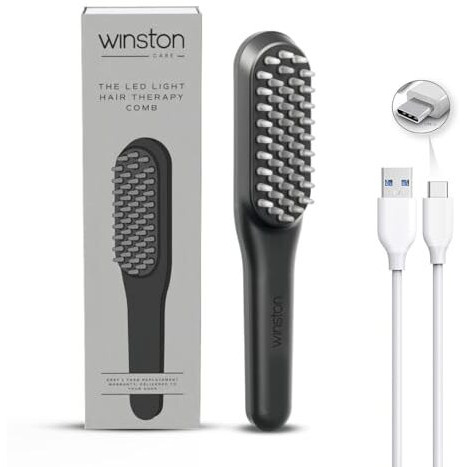Winston Rechargeable Electric Led Comb For Hair Therapy And Growth For Men And Women - 90 Min | Red & Blue Led Light With Vibration Head Massager, Hair Fall Control & Scalp Treatment (Grey) - 1-Year Warranty