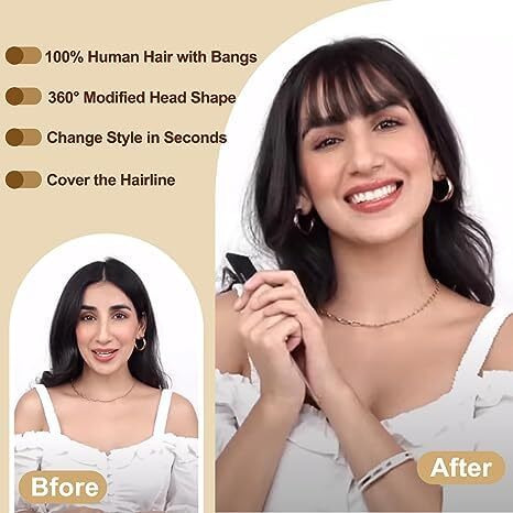 Baerfit Clip In Bangs For Women 100% Human Hair Extensions For Women Black Artificial Front Bangs Fake Bangs Clip Curved Bangs Fake Bangs Hair Topper Wig Real Hair Topper