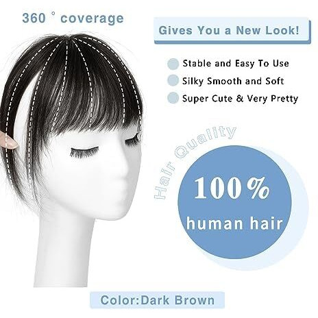 Baerfit Clip In Bangs For Women 100% Human Hair Extensions For Women Black Artificial Front Bangs Fake Bangs Clip Curved Bangs Fake Bangs Hair Topper Wig Real Hair Topper