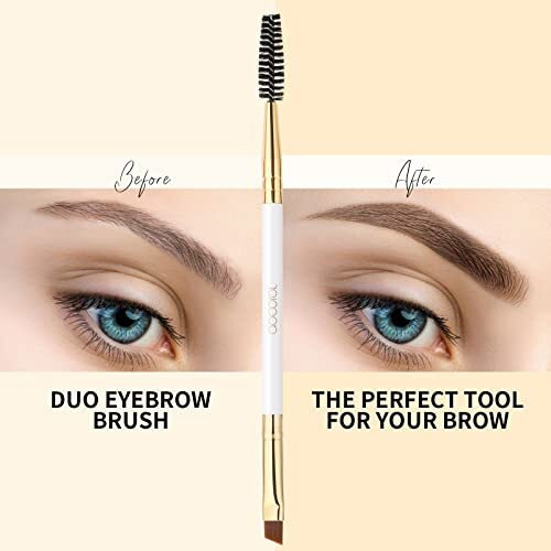 Docolor Duo Eyebrow Brush - Professional Angled Eye Brow And Spoolie Brush - White