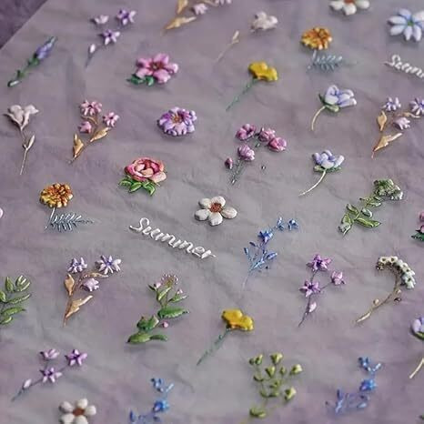 Denmile Floral Leaf Plant 5D Embossed Nail Decals Self Adhesive Nail Art Supplies Manicure Sliders Flower Stickers For Nails Art Decoration Flower Nail Art Stickers Summer Flower Supplies Nail Tweezer
