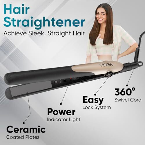 Vega Miss Versatile Styling Set Straightener, Curler & Dryer Gift Combo For Women, 1000W Hair Dryer With 2 Head/Speed Setting, Hair Straightener & Curler Comes With Ceramic Coated, (Vhss-03), Black