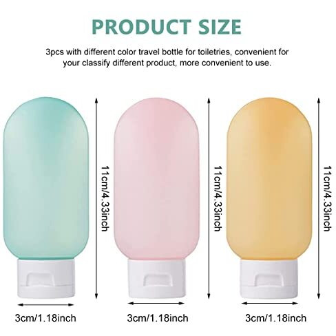 Maycreate 3Pcs Travel Bottles For Toiletries, 60Ml Travel Bottle, Plastic Empty Squeeze Bottle For Travelling, Leakproof Travel Kit Bottles Container For Shampoo Lotion Accessories, Multicolor