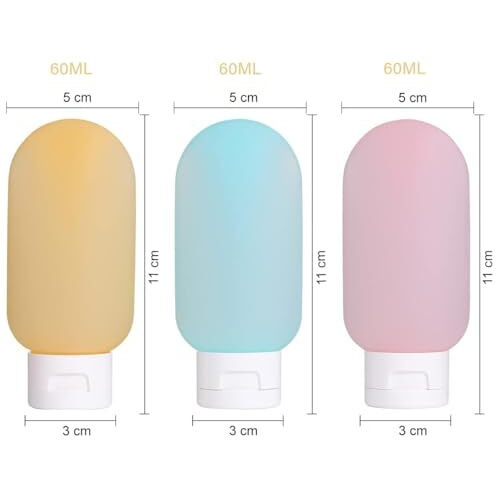 Inovera (Label) 3 Pcs Travel Toiletries Refillable Shampoo Body Lotion Squeeze Bottles Kit 60Ml (Multicolor)