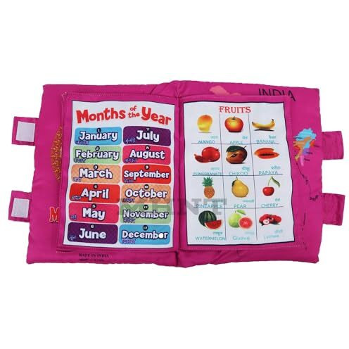 Pqlq Mhnt Learning Pillow Cloth Book With English & Hindi Cushion Cotton Books For Kids Baby Children, Pink, 1 Count