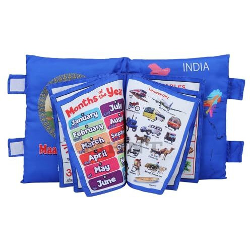 Pqlq Mhnt Learning Pillow Cloth Book With English & Hindi Cushion Cotton Books For Kids Baby Children, Blue, 1 Count