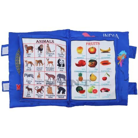 Pqlq Mhnt Learning Pillow Cloth Book With English & Hindi Cushion Cotton Books For Kids Baby Children, Blue, 1 Count