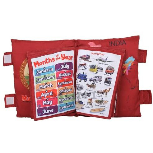 Pqlq Mhnt Learning Pillow Cloth Book With English And Hindi Cushion Cotton Books For Kids Baby Children, Red, 1 Count