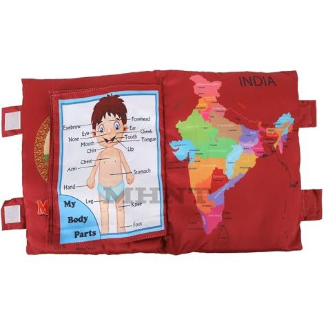 Pqlq Mhnt Learning Pillow Cloth Book With English And Hindi Cushion Cotton Books For Kids Baby Children, Red, 1 Count