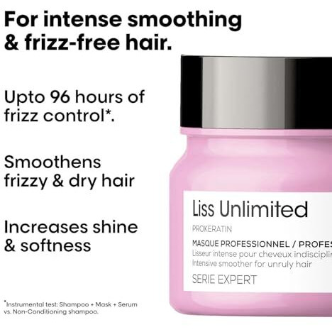 Loreal Professionnel Liss Unlimited Mask For Frizzy & Unruly Hair - 250Ml | Intensive Smoothing Mask For Frizz-Control | Enriched With Pro-Keratin & Kukui Nut Oil | Increases Softness & Shine