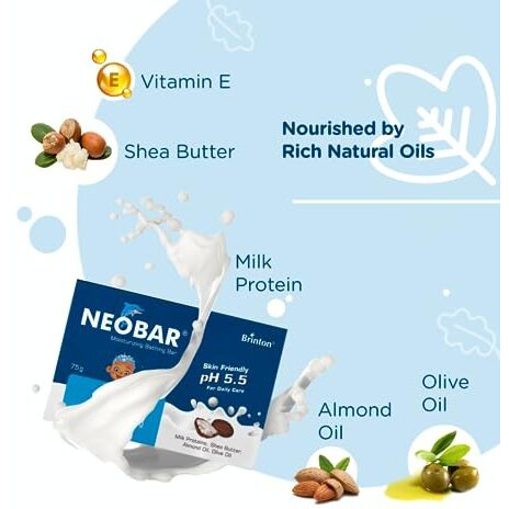 Brinton Neobar Baby Soap For Bathing, Moisturizing, Gentle Cleansing, Skin Friendly, Daily Care, Ph 5.5, 75Gm X Pack Of 2