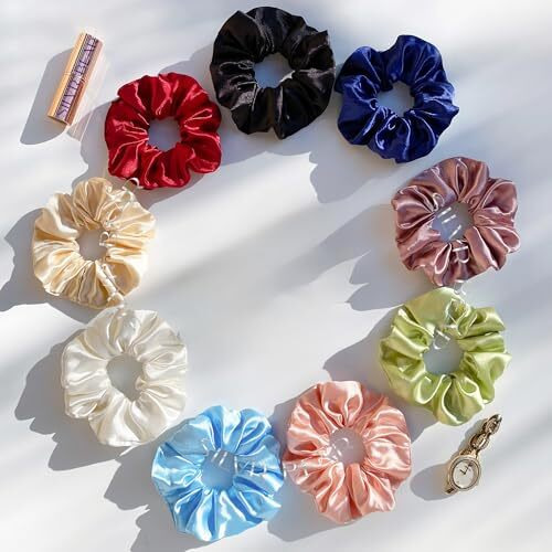 Silvr Bear Premium Satin Scrunchies For Women/Girls | Pack Of 10 | Anti-Hair-Breakage Hair Ties, Scrunchy For Women, Best Gift For Sister, Friend, Mom | Same Colors As Pic (Pastel 10)